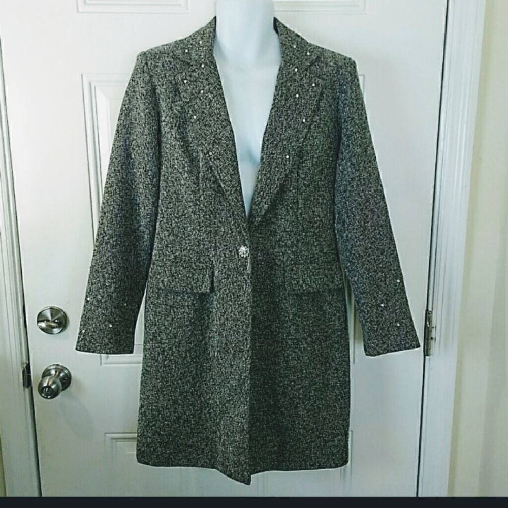 Modern Edge coat with rhinestone cluster buttons